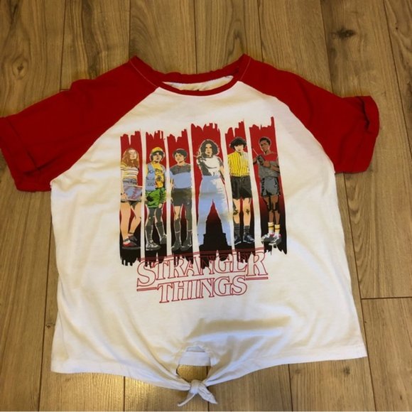 Womens Stranger Things Red White tie front short sleeve t-shirt size S - Picture 9 of 12